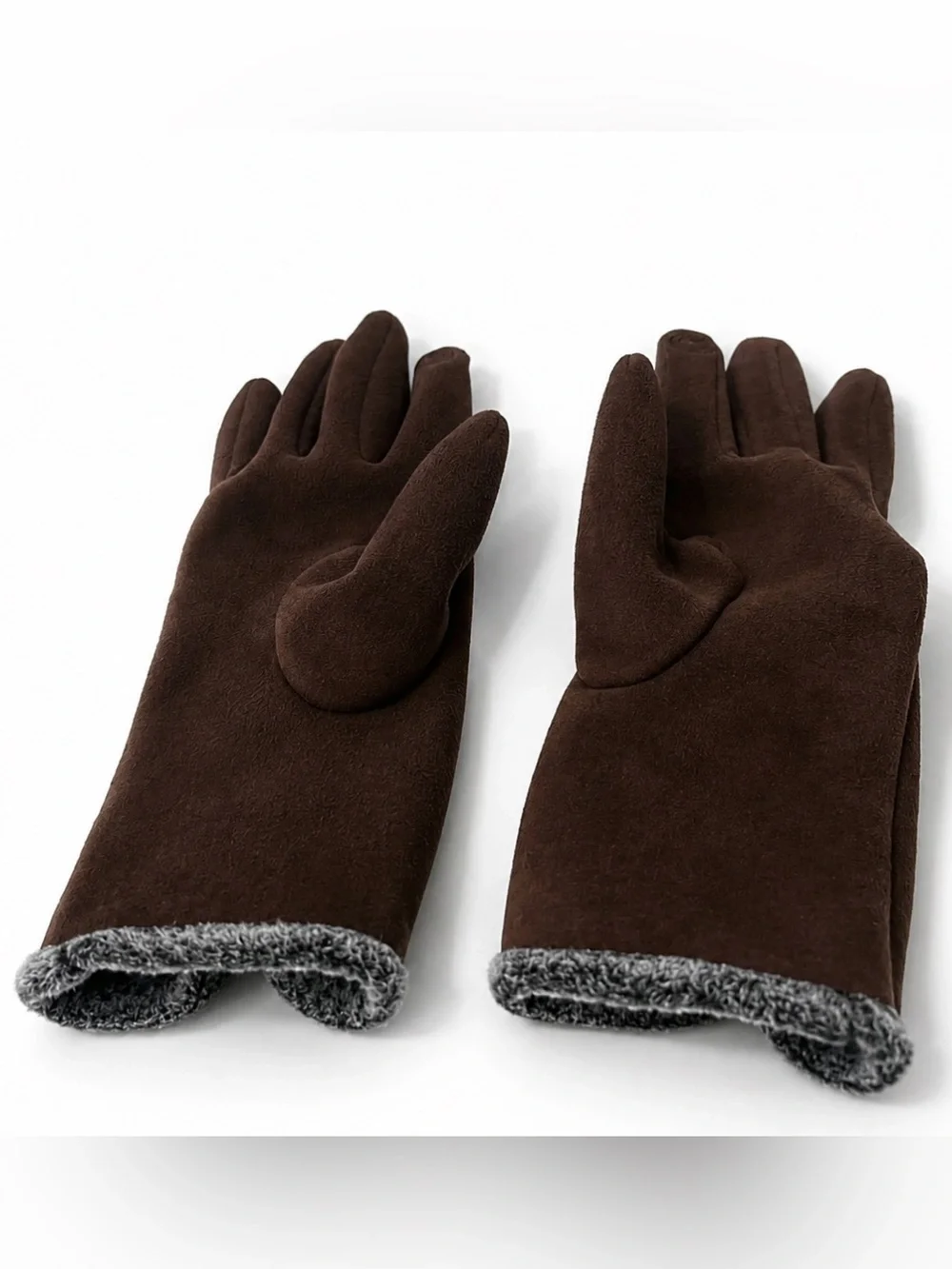 ONE SIZE Brown Faux Suede Fleece Lined Winter Gloves Button Cuff
